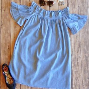Off The Shoulder Chambray Dress
